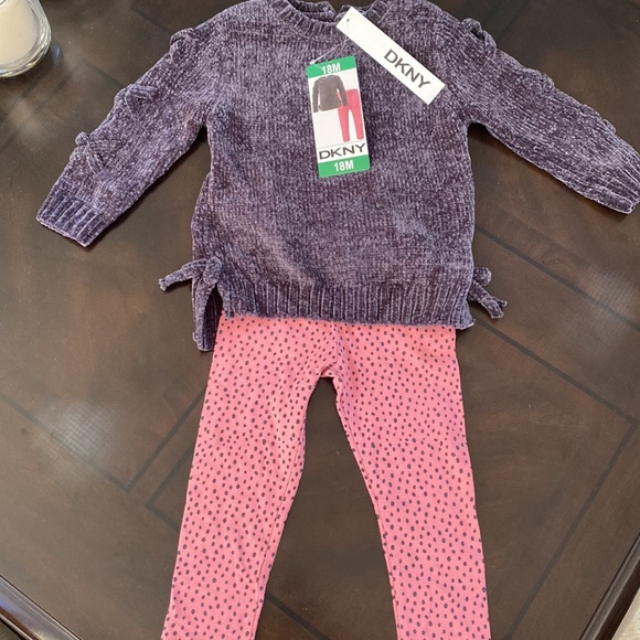 DKNY Kids' 2-piece Set, Gray sweater pink/black dot Pant. - Picture 2 of 11